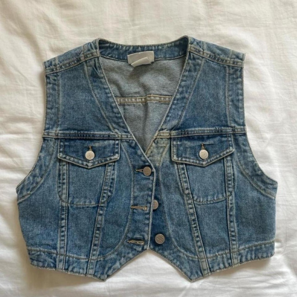 Vtg 90s Nada Nuff Contempo Casuals Cropped Denim Vest Blue Wash Minimalist M